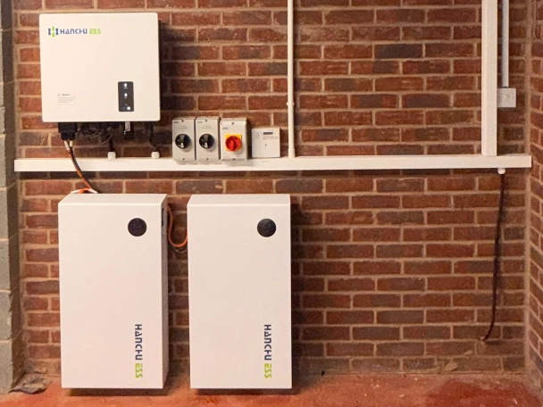 Hanchu ESS battery storage system installed in a garage